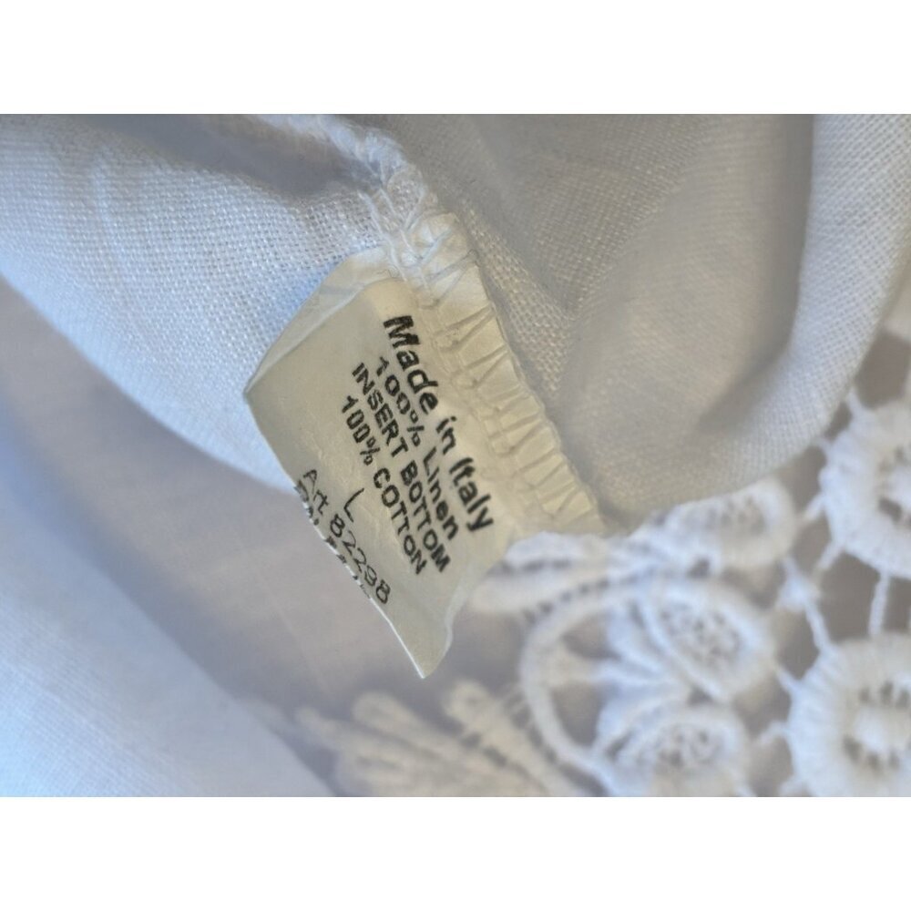 Terzo Millennio Womens Size Large White Linen Top Short Sleeve Crochet Trim - Picture 6 of 6